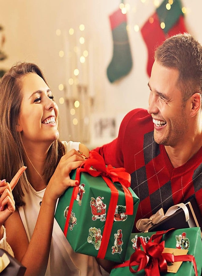 W1cwey لفائف ملصقات عيد الميلاد الكلاسيكية من W1cwey - 1000 قطعة (لفّتان) ملصقات كرتونية عتيقة غير منتظمة، بنقوش سانتا ورجل الثلج والأيل، ذاتية اللصق ومقاومة للماء، مثالية لحشو جوارب عيد الميلاد ولوازم الحفلات - Image 4